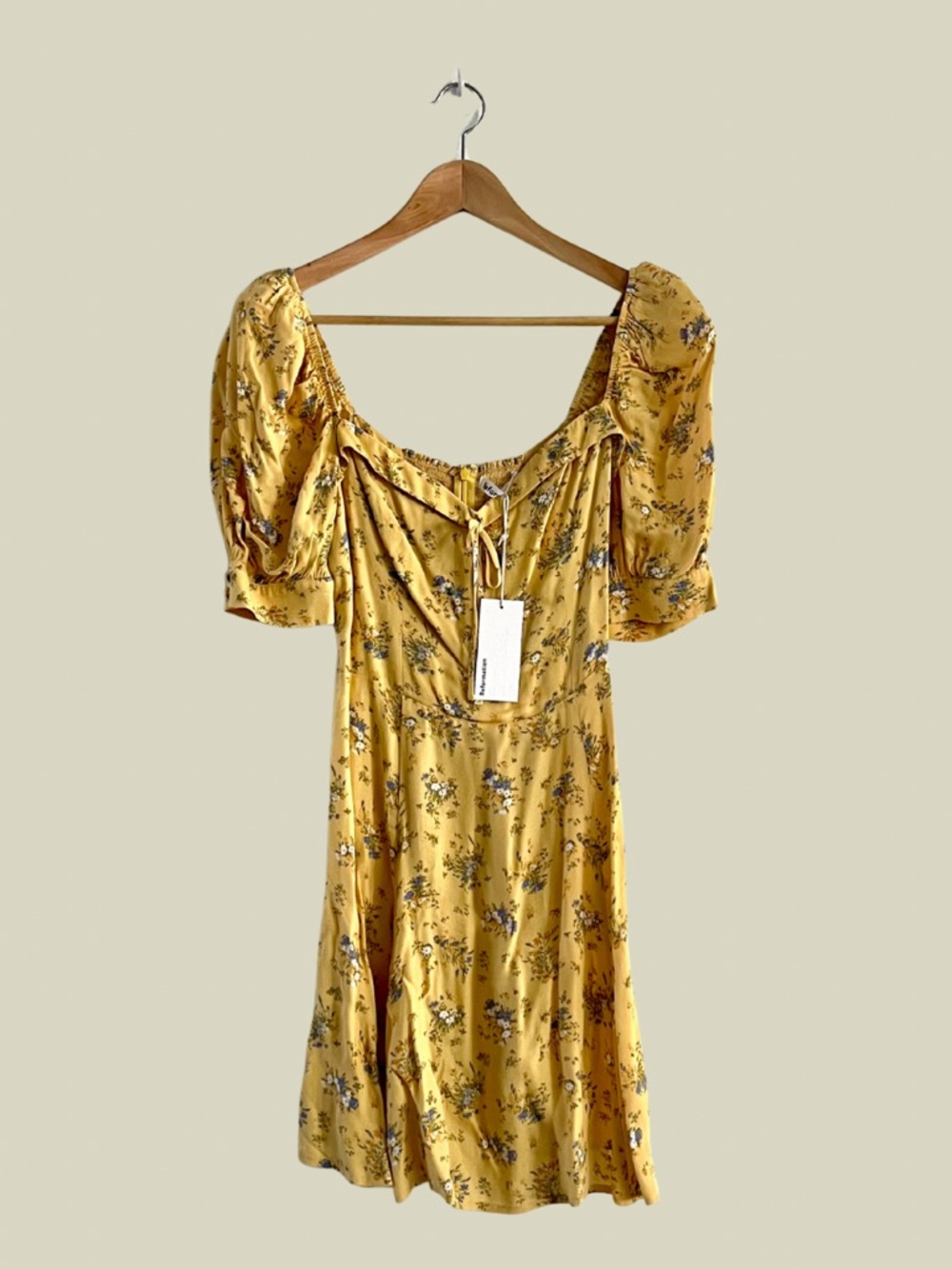 Reformation Yellow Floral Puff-Sleeve Mini Dress